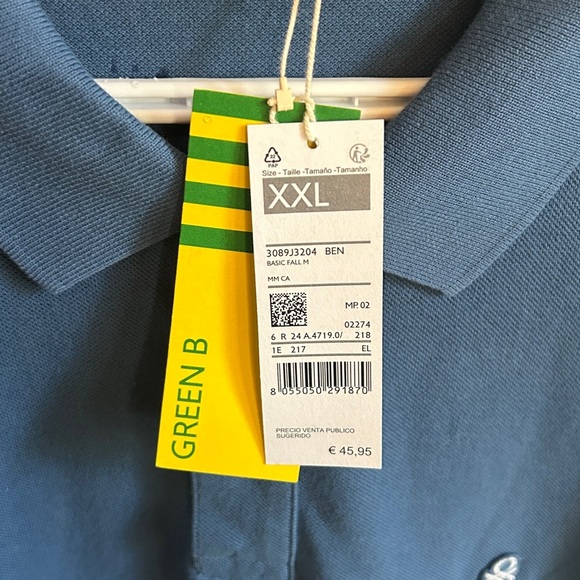 NWT Benetton Blue Long Sleeve Polo Shirt, size XXL - Picture 4 of 5